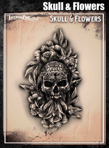 Skull & Flowers – Tattoo Pro Stencils