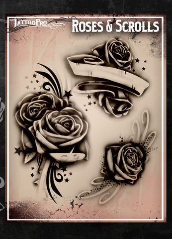 ROSES & SCROLLS - Tattoo Pro Stencils